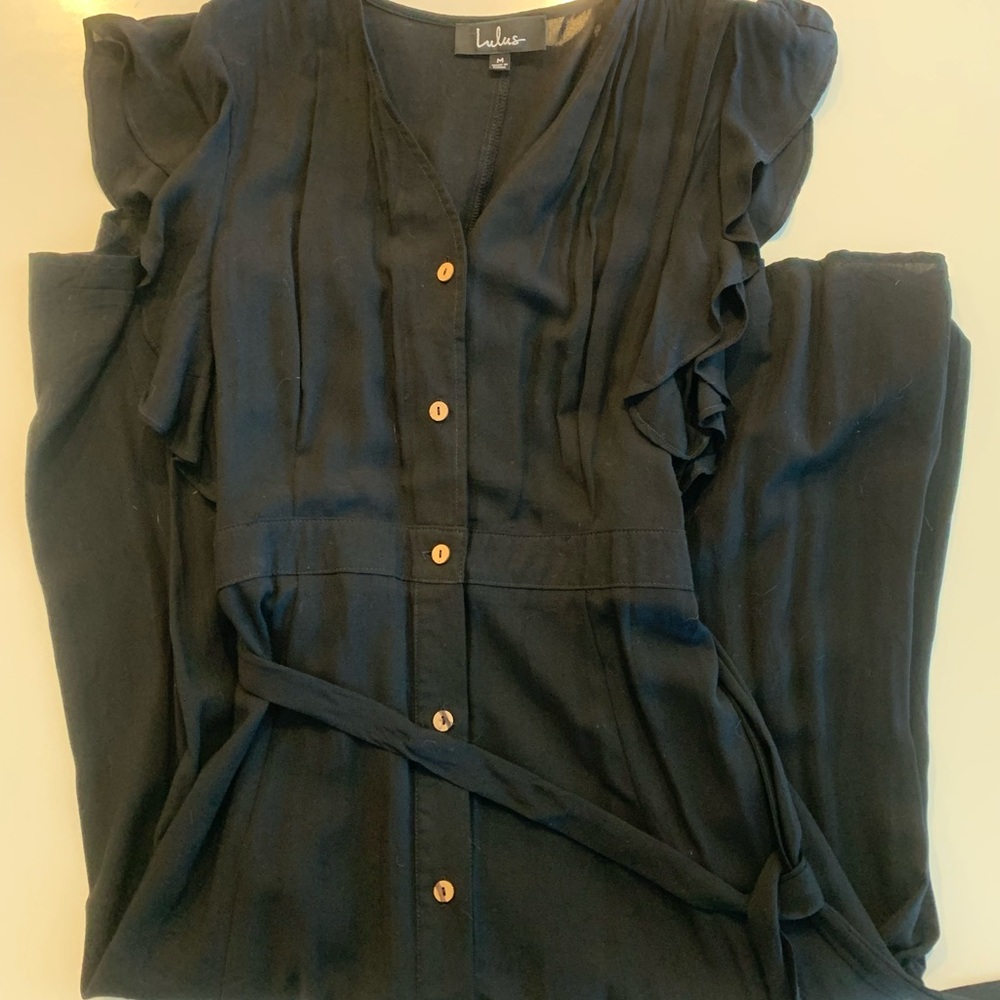 black boho button down dress